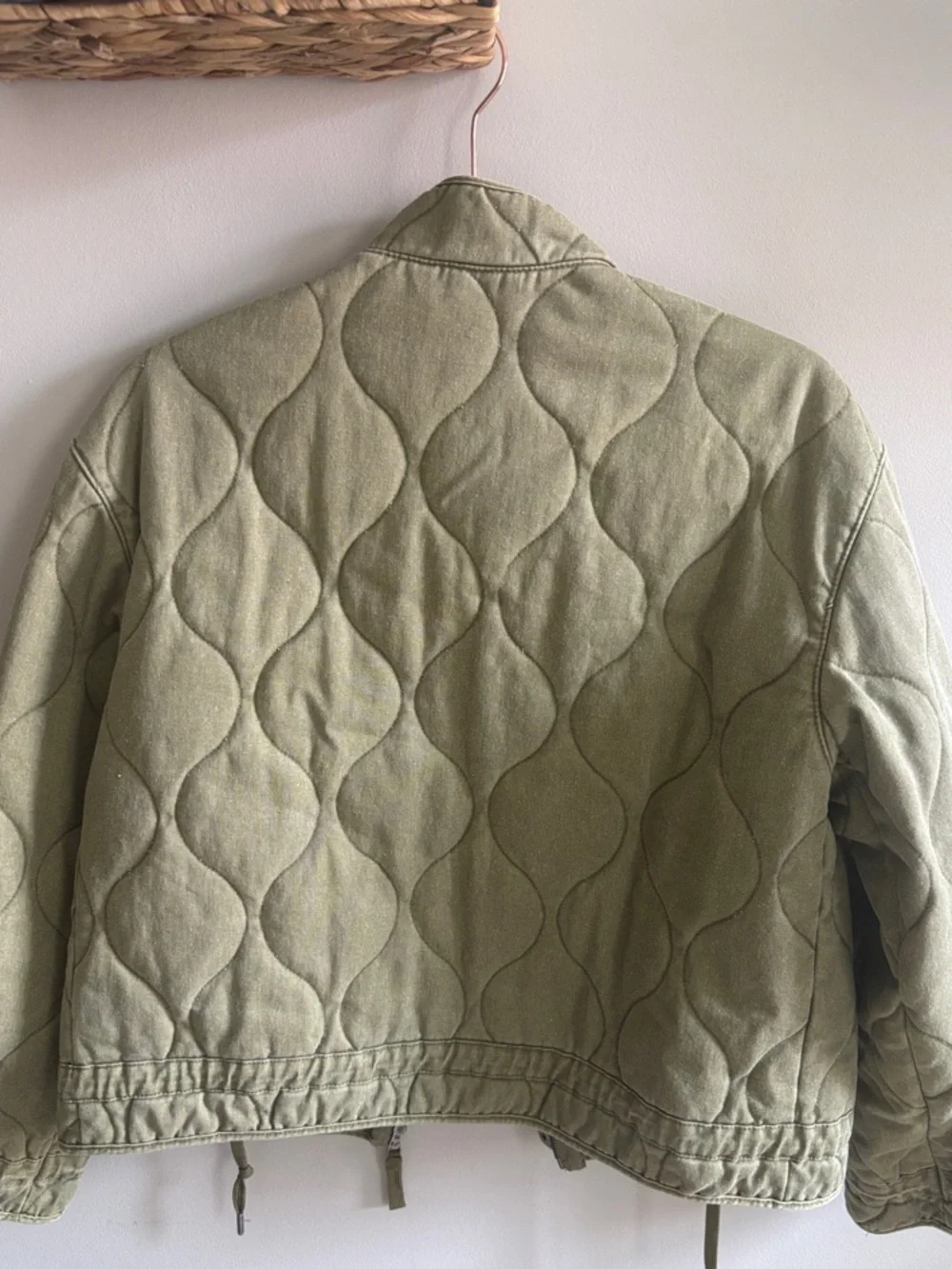 Joie Olive Quilted Cropped Bomber Jacket